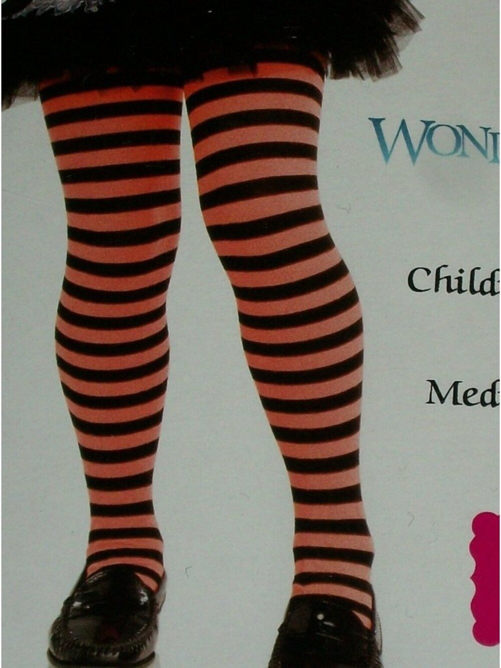 Wonderland Halloween Childs Orange Black Striped Tights Med 7-10 Opaque Girls